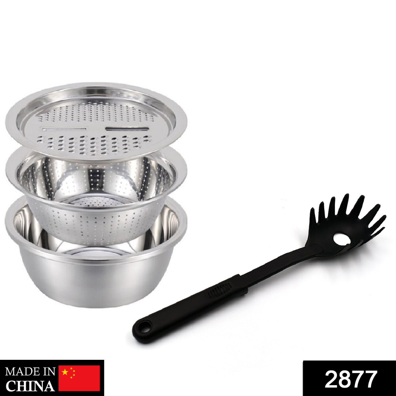 2877 3in1 Kitchen multipurpose julienne grater salad maker with pasta server spoon DeoDap 2877 3in1 Kitchen multipurpose julienne grater salad maker with pasta server spoon DeoDap